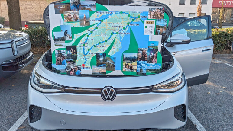 An electric Volkswagen vehicle sits on display at the Drive Electric Alabama EV car show in Birmingham, Alabama, Sept. 30, 2023.