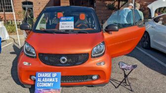 A 2019 Smart EQ fortwo is displayed at the Drive Electric Alabama EV car show in Birmingham, Alabama, Sept. 30, 2023.