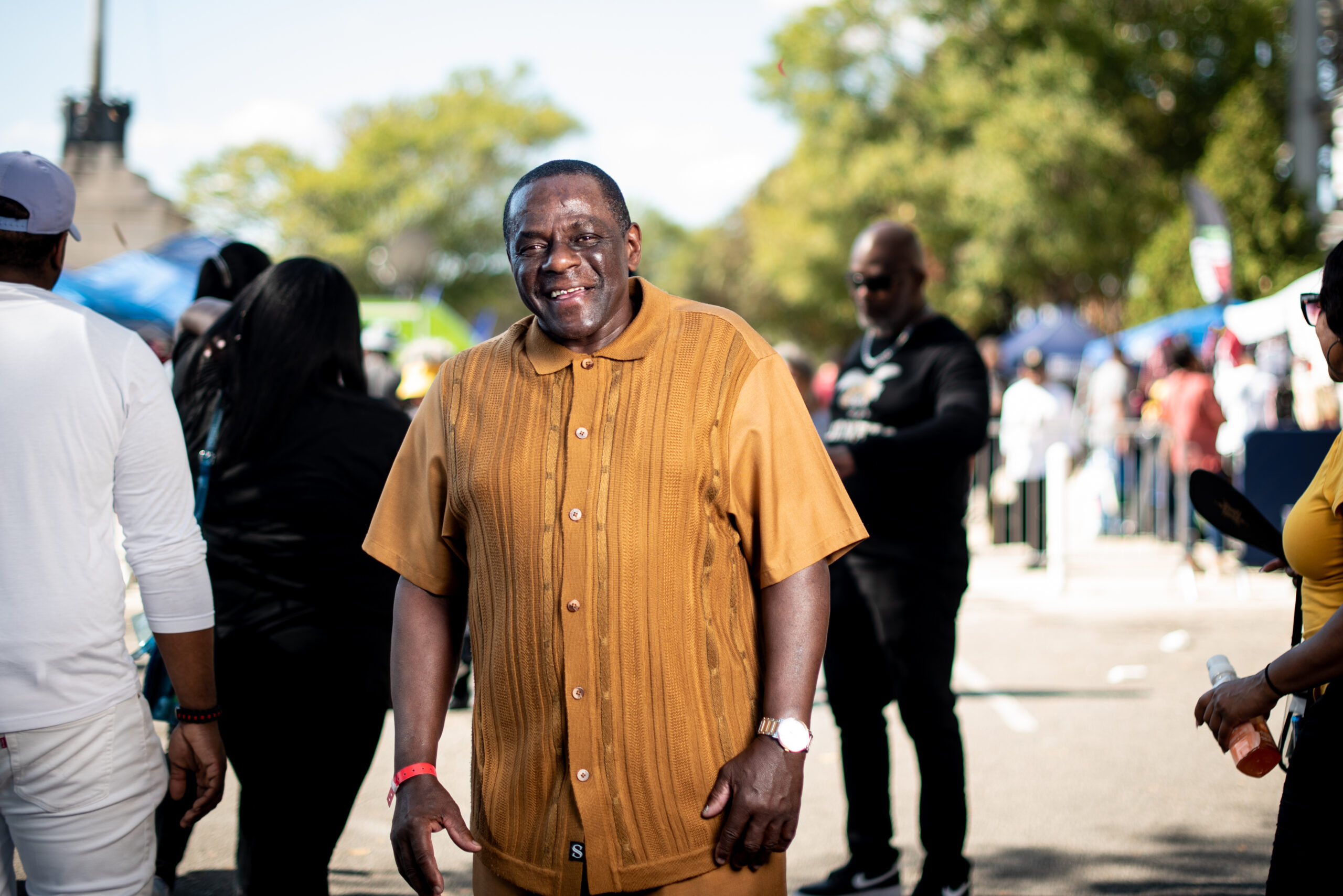 Len Gadson wears golden leisure suit at Magic City Classic in Birmingham, Alabama, U.S., on Saturday October 28th 2023.