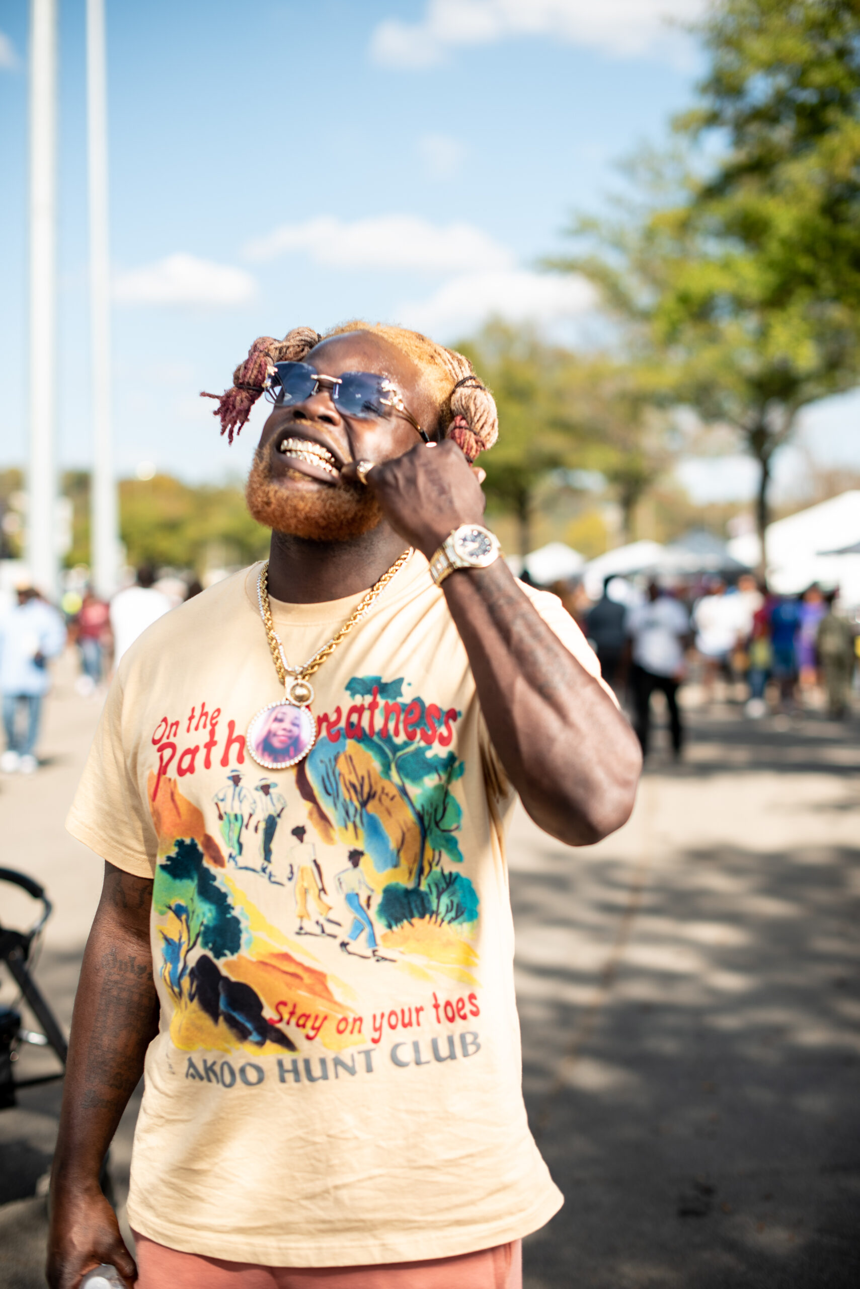 Laquentin Malone shows off his gold teeth at the Magic City Classic in Birmingham, Alabama, U.S., on Saturday October 28th 2023.