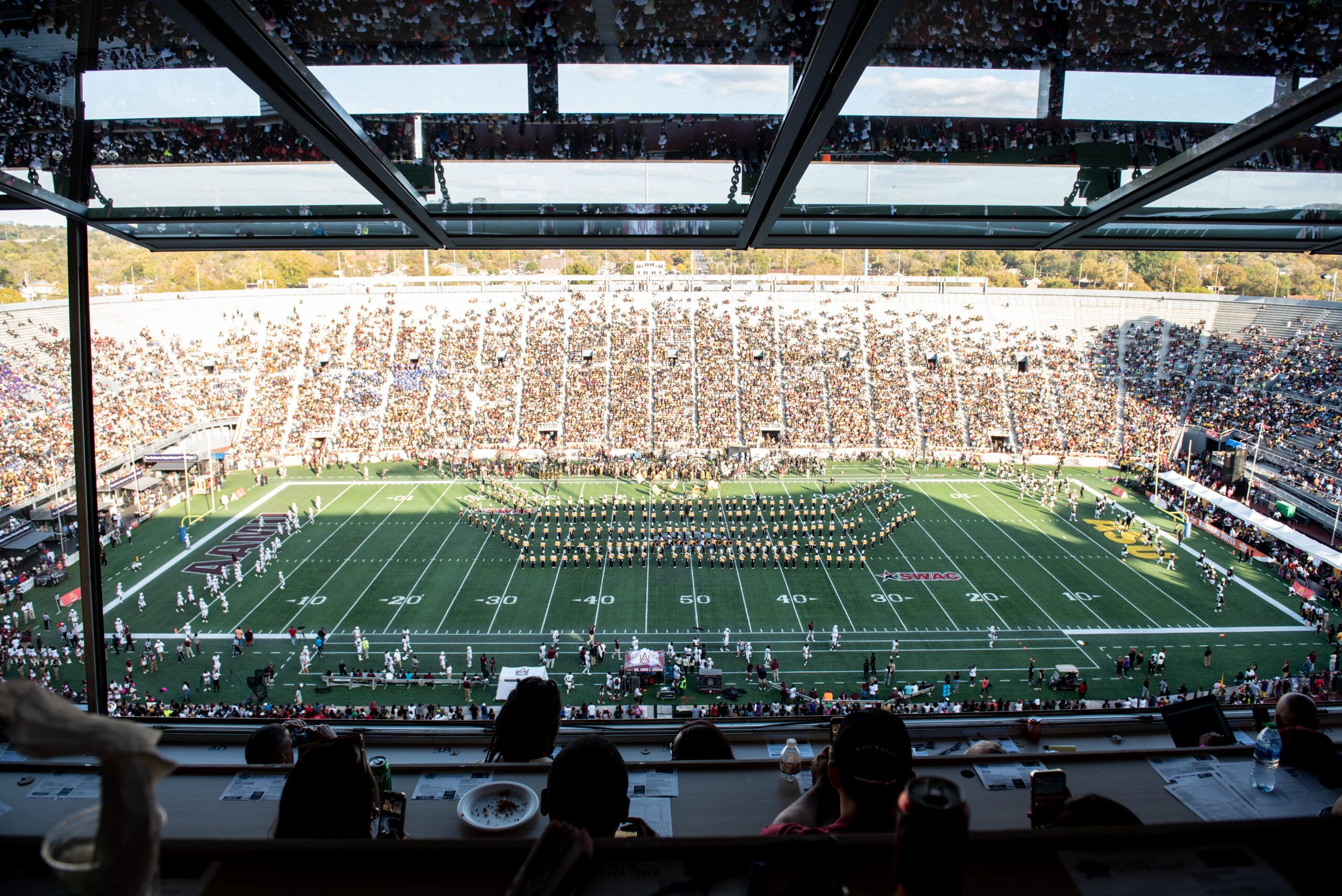 Alabama State University Band performs during halftime at the Magic City Classic in Birmingham, Alabama, on Saturday, Oct. 28, 2023.