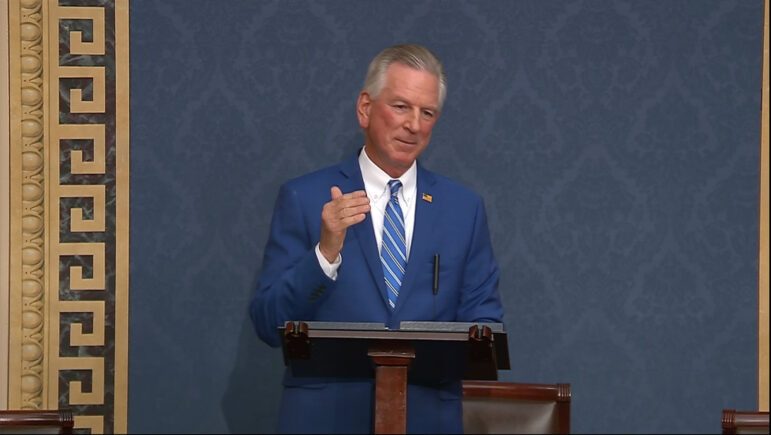 Senator Tommy Tuberville speaking on the Senate floor.