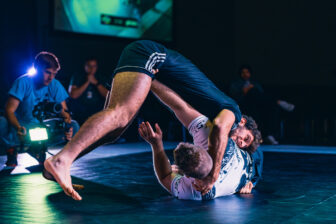 Paul Bahri (top) and Luke Church (bottom) grapple during the fourth day of the Professional Grappling Federation's fifth season at the BComing Church in Decatur, Alabama, on Nov. 2, 2023.
