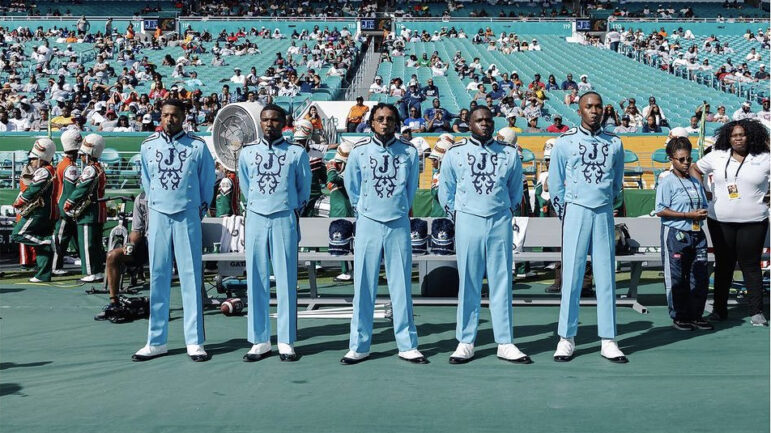 In this contributed photo, members of Jackson State University’s The Sonic Boom of the South marching band get ready for a halftime performance.