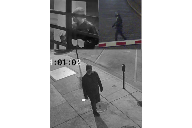 This image provided by the Alabama Law Enforcement Agency shows security camera images of a person that investigators say may have information about the detonation of an explosive device outside the Alabama attorney general's office.