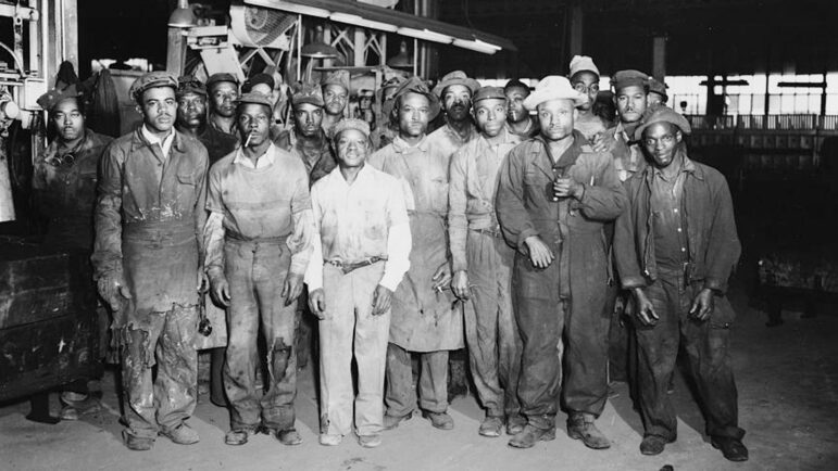 A group of Black laborers pose for a photo at Stockham Pipe and Fittings Company in Birmingham in 1950.