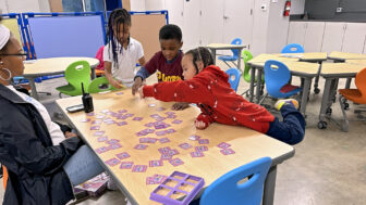 Children in Operation Shoestring’s Project Rise after-school program play a game at the program’s center in Jackson, Mississippi, on January 26, 2024.