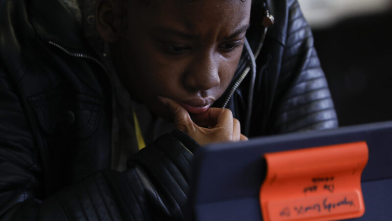 Kynnedy Lewis watches her screen as she prepares for the digital SAT.