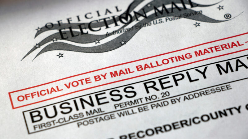 Closeup of a mail ballot envelope