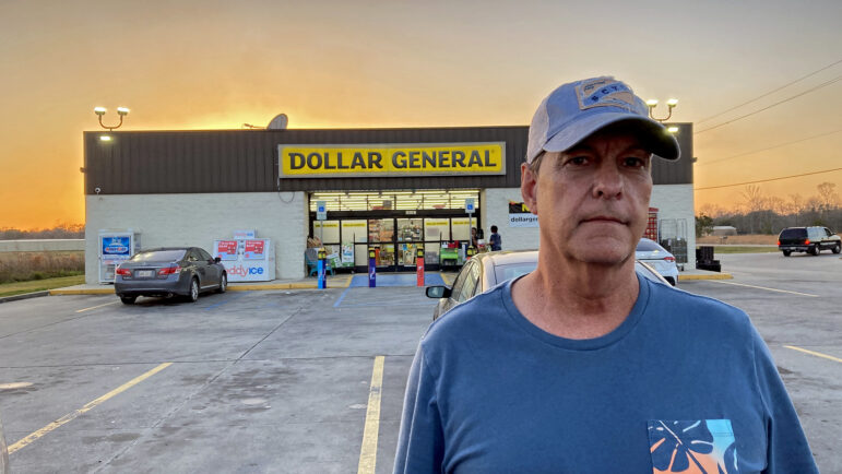 Marty Hogan stands in front of a Dollar General store in Tangipahoa Parish, Louisiana, on Feb. 24, 2024.