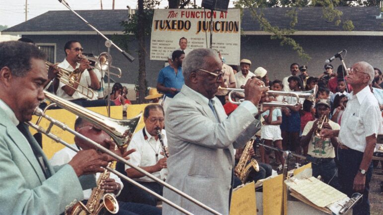 Erskine Hawkins performs with the Birmingham Heritage Band at the annual Function at the Junction in Ensley, Alabama, on July 23, 1988.
