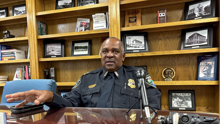 Shreveport Police Chief Wayne Smith sits in a police station conference room for an interview on April 17, 2024.
