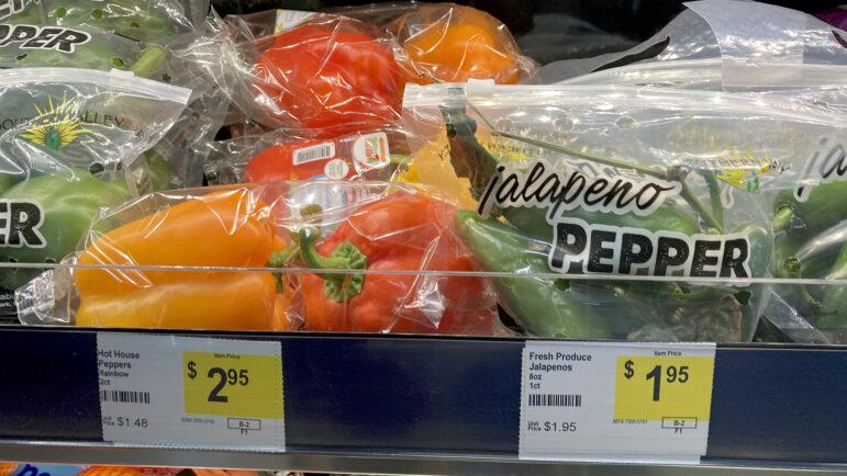 Fresh jalapeño peppers are displayed in the produce section of Dollar General in Fruitdale, Alabama on June 24, 2024.