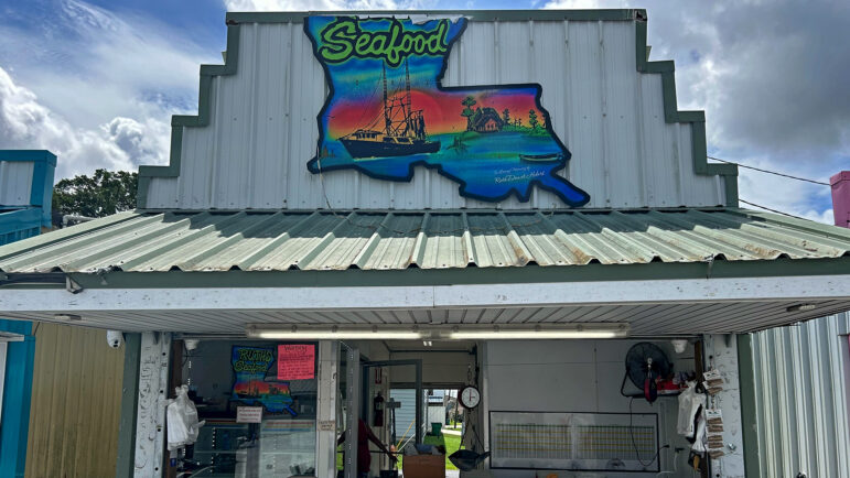 Susie Oubre’s booth at the Westwego Shrimp Lot in Westwego, Louisiana, on June 26, 2024.