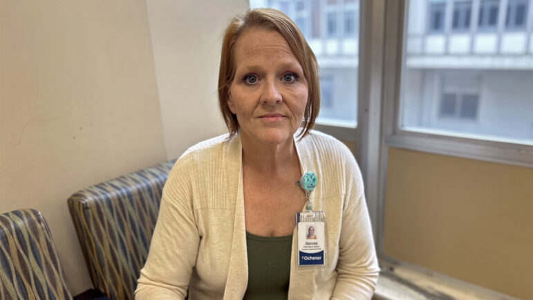 Nurse Gennie Cochran takes a break in between a sexual assault nurse examiner training session at Ochsner Rush Medical Center in Meridian, Mississippi, on July 8, 2024.