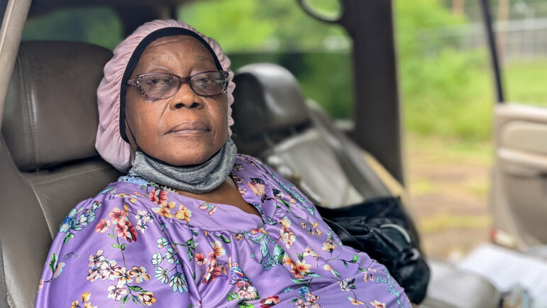 Barbara Magee waits in line at the Calvary Christian Oak Forest Baptist Church food pantry in Jackson, Mississippi on July 27, 2024.