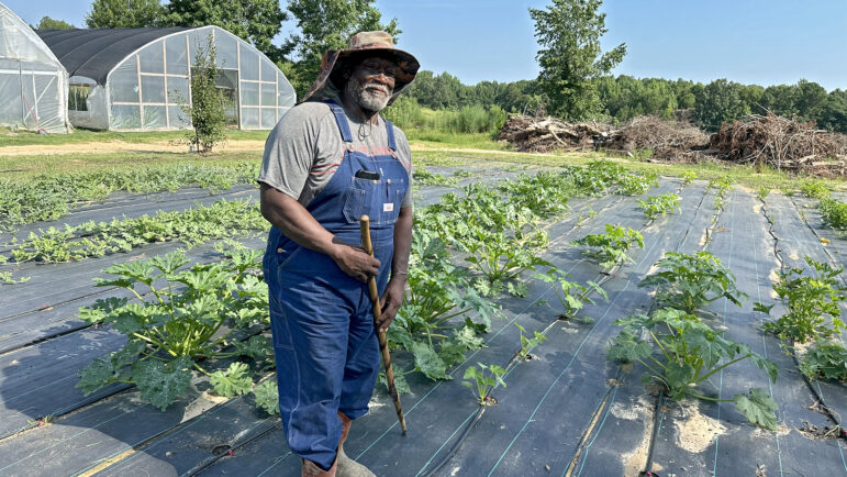 John Paul Davis stands in one of his farm plots in Winona, Mississippi, on Monday, July 1, 2024.