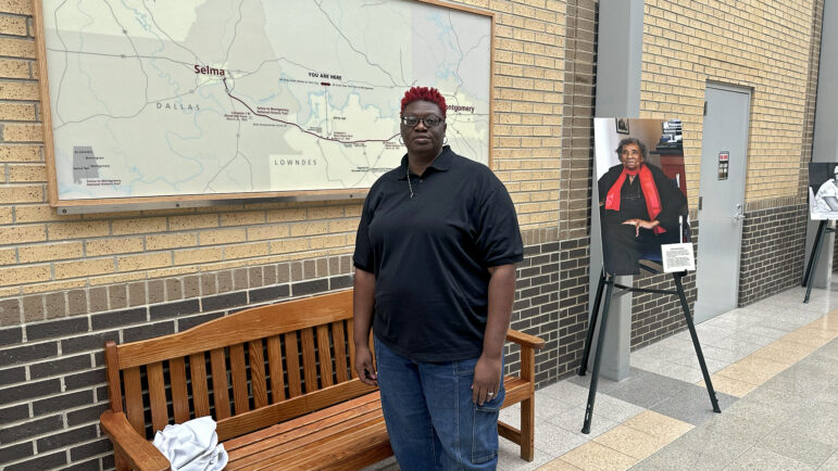 Stephanie Wallace stands in the hallway of the Lowndes Interpretive Center in Hayneville, Alabama, on Monday, October 28, 2024.