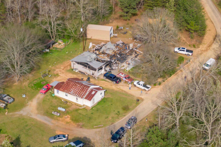 The aftermath of a home explosion above Oak Grove Mine that killed W.M. Griffice in the Oak Grove area of Alabama.