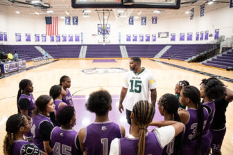 Otis Leverette, better known as "Coach O," a former professional football player and current athletic trainer, mentors members of the girls basketball team at A.H. Parker High School in Birmingham, Alabama on November 20, 2024.