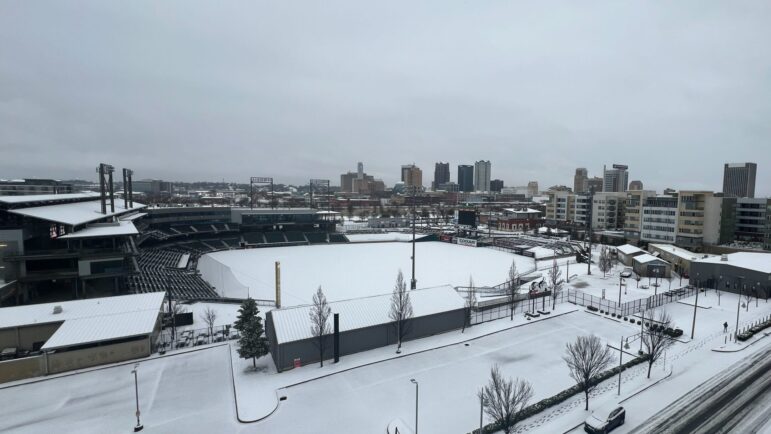 Snow covers Regions Field and other parts o