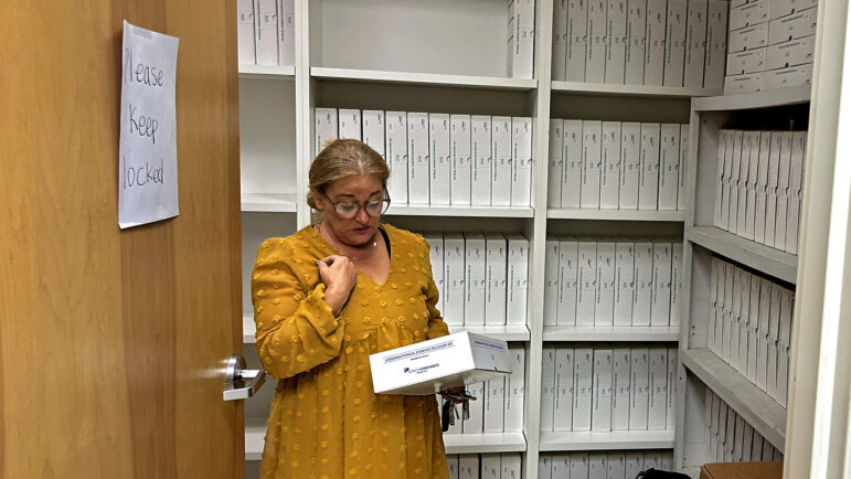 Kimberly Young holds a sexual assault forensic (SAFE) kit — sometimes called a “rape kit” — at Hearts of Hope, a sexual assault center in Lafayette Louisiana, on December 4, 2024.