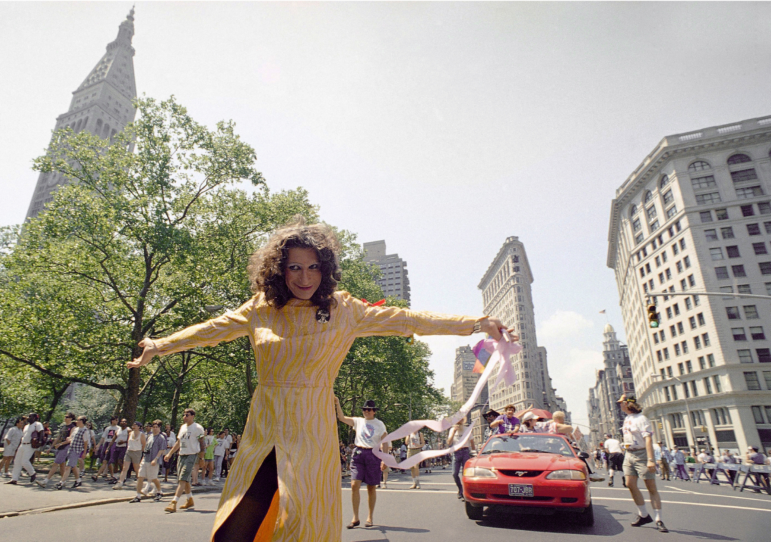 Sylvia Rivera leads an ACT-UP march past New York's Union Square Park in June 1994.