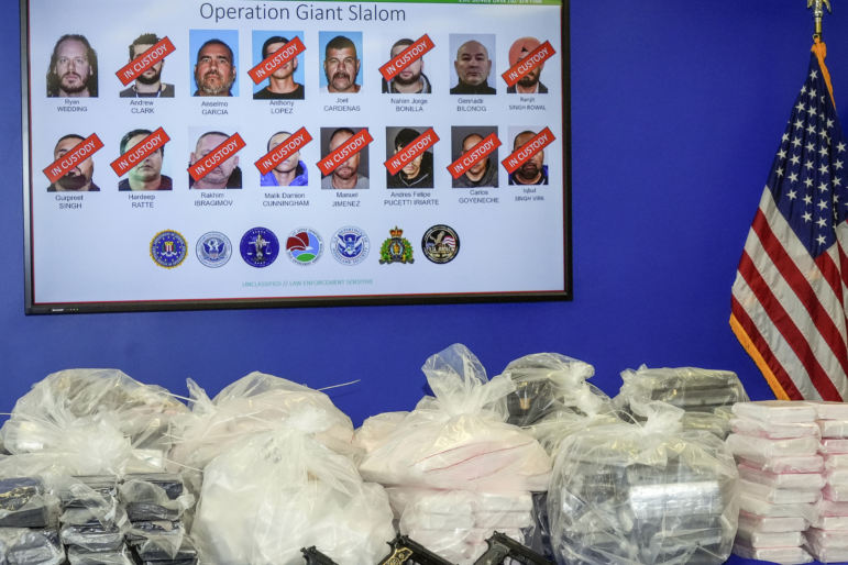 Canadian former Olympic snowboarder Ryan Wedding, 43, who is a fugitive, is seen top left, with 15 other defendants who have been charged in a 16-count superseding indictment for allegedly running and participating in a transnational drug trafficking operation.