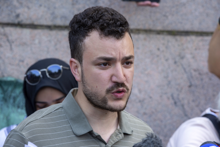Mahmoud Khalil is shown on the Columbia University campus in New York at a pro-Palestinian protest encampment on April 29, 2024.