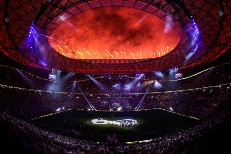 Fireworks go off after Argentina's victory at the 2022 FIFA World Cup in Lusail City, Qatar.