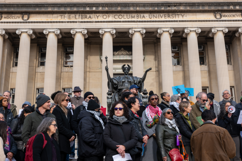 Columbia University faculty members hold a pro-Palestinian and pro-free speech rally on the Columbia University campus on Nov. 15, 2023, in New York City.