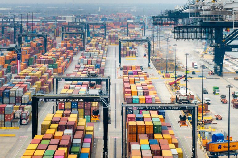 Colorful shipping containers sit at the Houston Port of Authority.