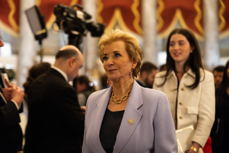 Secretary of Education Linda McMahon arrives to President Trump's joint address to Congress on March 4 in Washington, D.C.