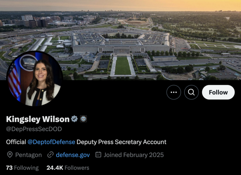 Department of Defense deputy press secretary Kingsley Wilson's account on X shows that she has thousands of followers.