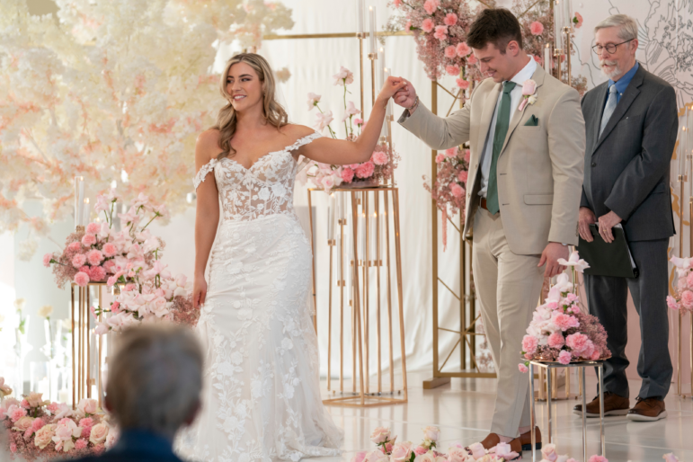 Sara Carton, left, and Ben Mezzenga in Love Is Blind. Cr. Clifton Prescod/Netflix © 2025
