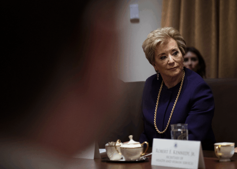 Linda McMahon, during a cabinet meeting at the White House in Washington, D.C.. The U.S. Department of Education says it will begin resuming collections of defaulted student loans on May 5.