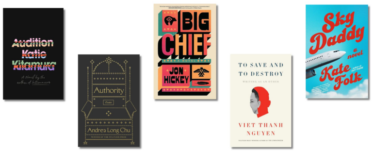 Book covers of Audition, Authority: Essays, Big Chief,To Save and to Destroy: Writing as an Other, and Sky Daddy.