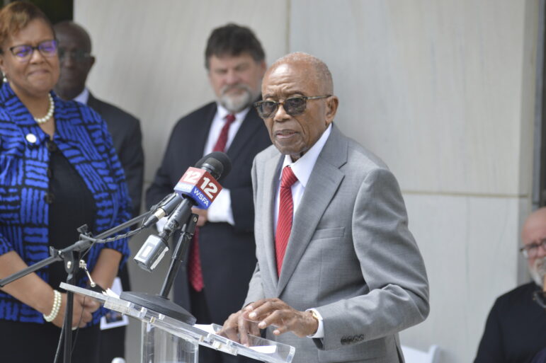 Prolific civil rights attorney Fred Gray talks outside of the Alabama Bar Association in downtown Montgomery.