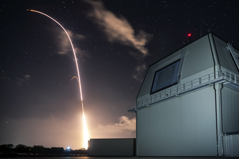 The U.S. military conducts a test of its land-based Aegis missile defense system in 2018. Such systems can track and intercept short and medium-ranged missiles but struggle against larger, more powerful intercontinental ballistic missiles of the sort used by Russia and China.