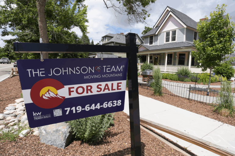 Sales of existing homes slipped in March, amid elevated mortgage rates. Here, a home for sale in Colorado Springs, Colo., in 2023.