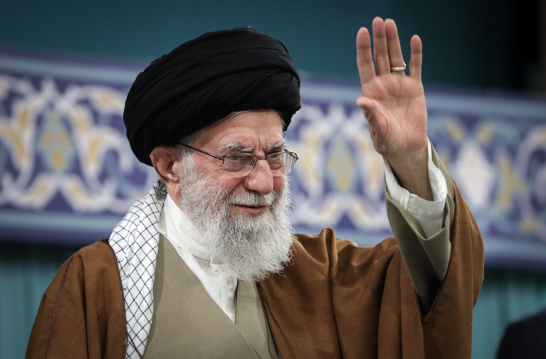 Iranian Supreme Leader Ayatollah Ali Khamenei waves to the crowd in Tehran, Iran, March 31.