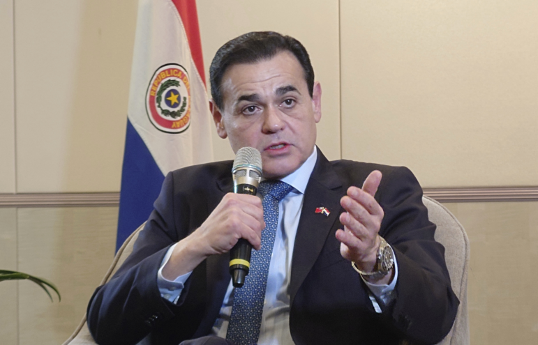 Paraguay Foreign Minister Rubén Ramírez Lezcano speaks during a press conference during his visit in Taipei, Taiwan.