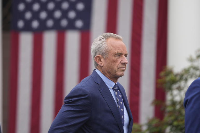Health and Human Services Secretary Robert F. Kennedy Jr. arrives before President Donald Trump speaks during an event to announce new tariffs in the Rose Garden at the White House, Wednesday, April 2, 2025, in Washington. (AP Photo/Mark Schiefelbein)