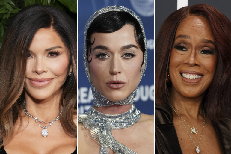 Side by side photos of Lauren Sanchez, Katy Perry and Gayle King.