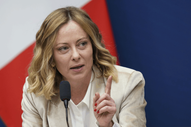 Italian Premier Giorgia Meloni holds a year-end press conference in Rome in January.