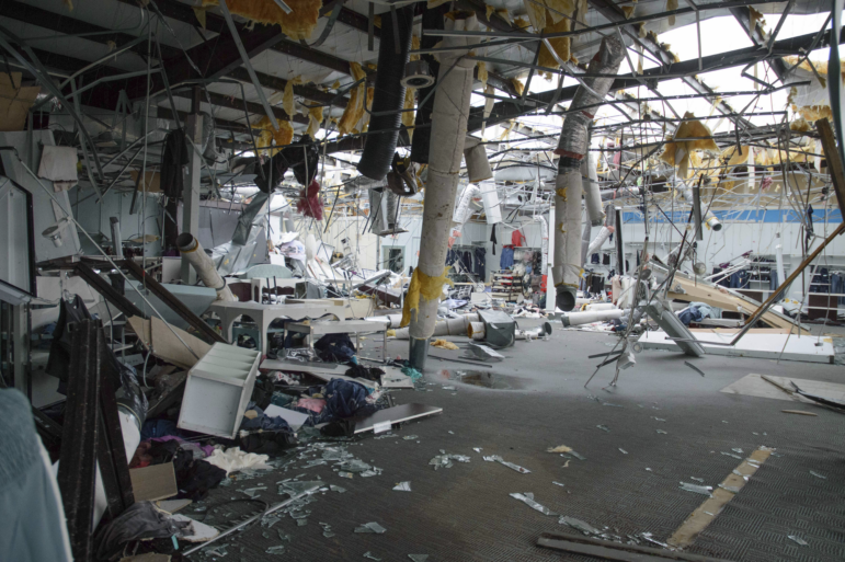 Damage to Maurices clothing is shown in Ada, Okla., after severe weather passed the area on Sunday.
