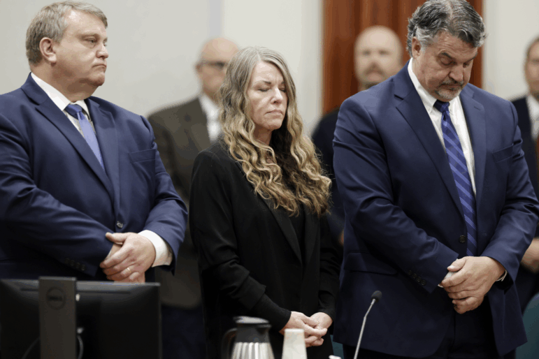 Lori Vallow Daybell stands and listens as the jury's verdict is read at the Ada County Courthouse in Boise, Idaho on Friday, May 12, 2023.