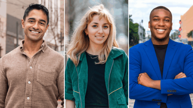 From left, Saikat Chakrabarti, Kat Abughazaleh and Elijah Manley are among a crop of young Democrats challenging longtime incumbents in solidly blue districts across the country ahead of next year's midterm elections.