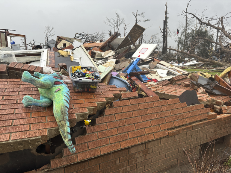 A home is in ruins after severe weather passed through Lake City, Ark., on Thursday. (AP Photo/Adrian Sainz)
