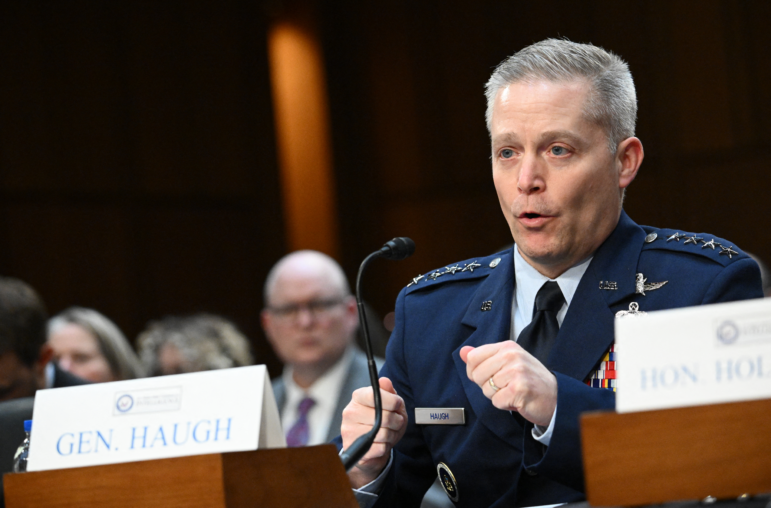 The head of the National Security Agency, Gen. Timothy Haugh, testifies before the Senate Intelligence Committee in 2024. Haugh is the latest of several top military officials to be fired by the Trump administration.